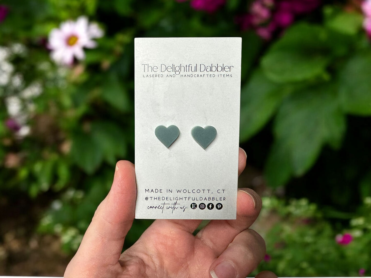 Acrylic Sage Heart Stud Earrings