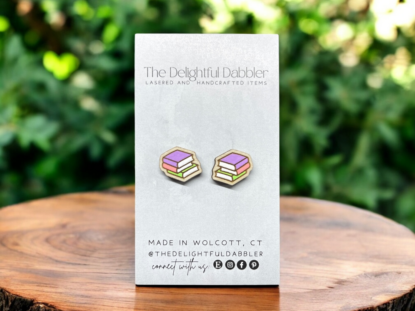 Book Stack Lasercut Wood Earrings