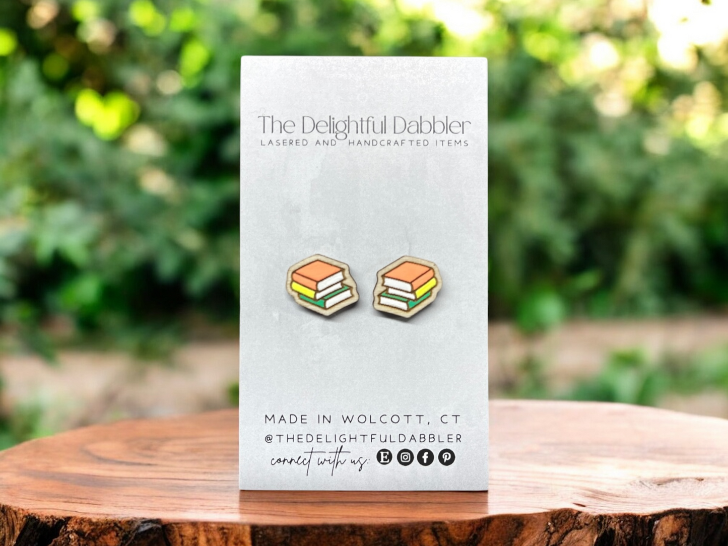 Book Stack Lasercut Wood Earrings