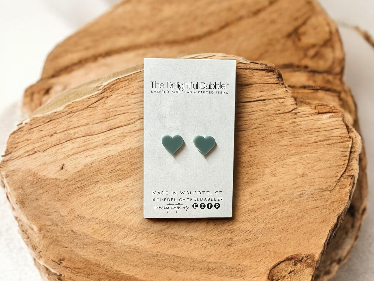 Acrylic Sage Heart Stud Earrings