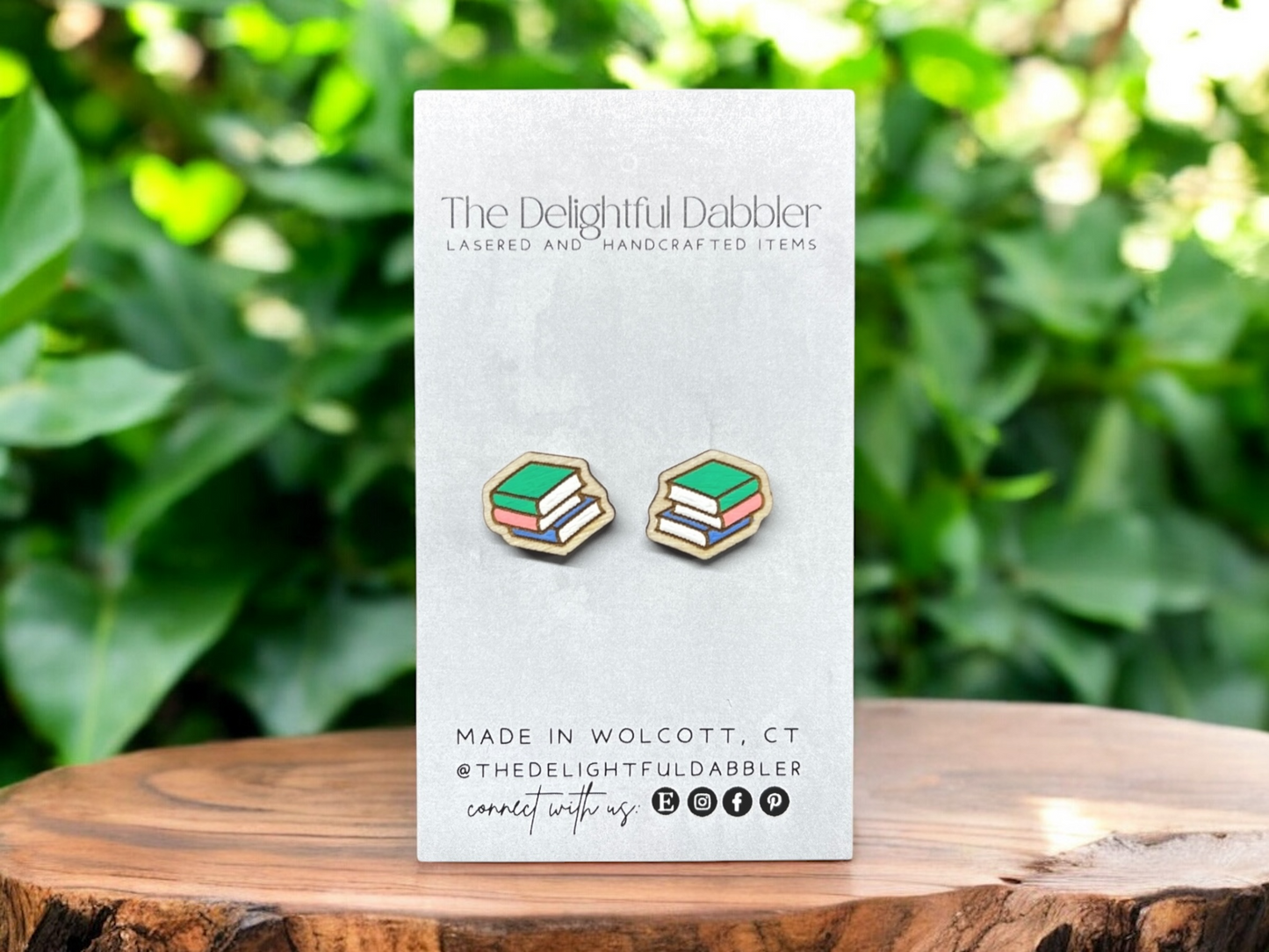 Book Stack Lasercut Wood Earrings