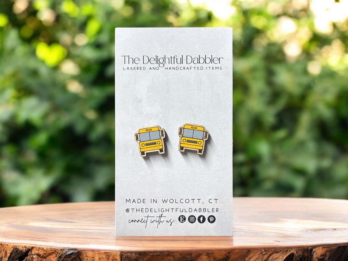 School Bus Lasercut Earrings - Handpainted Wood Studs