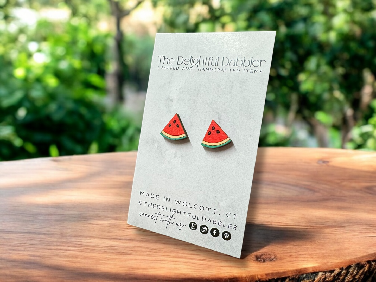 Watermelon Fruit Lasercut Earrings - Handpainted Wood Studs