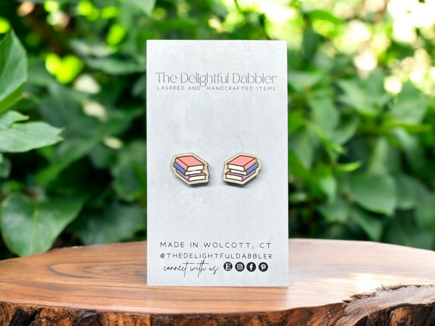 Book Stack Lasercut Wood Earrings