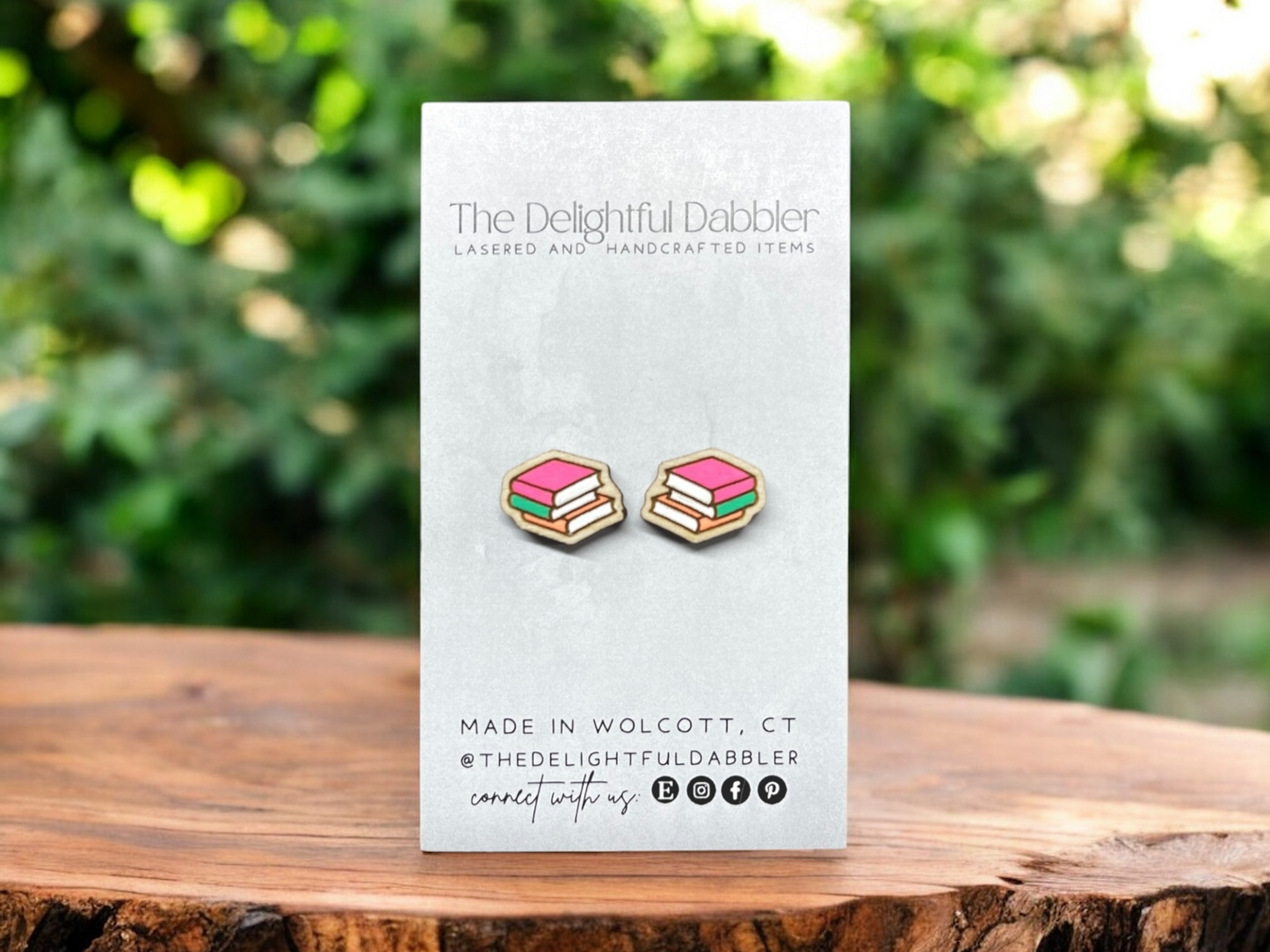 Book Stack Lasercut Wood Earrings