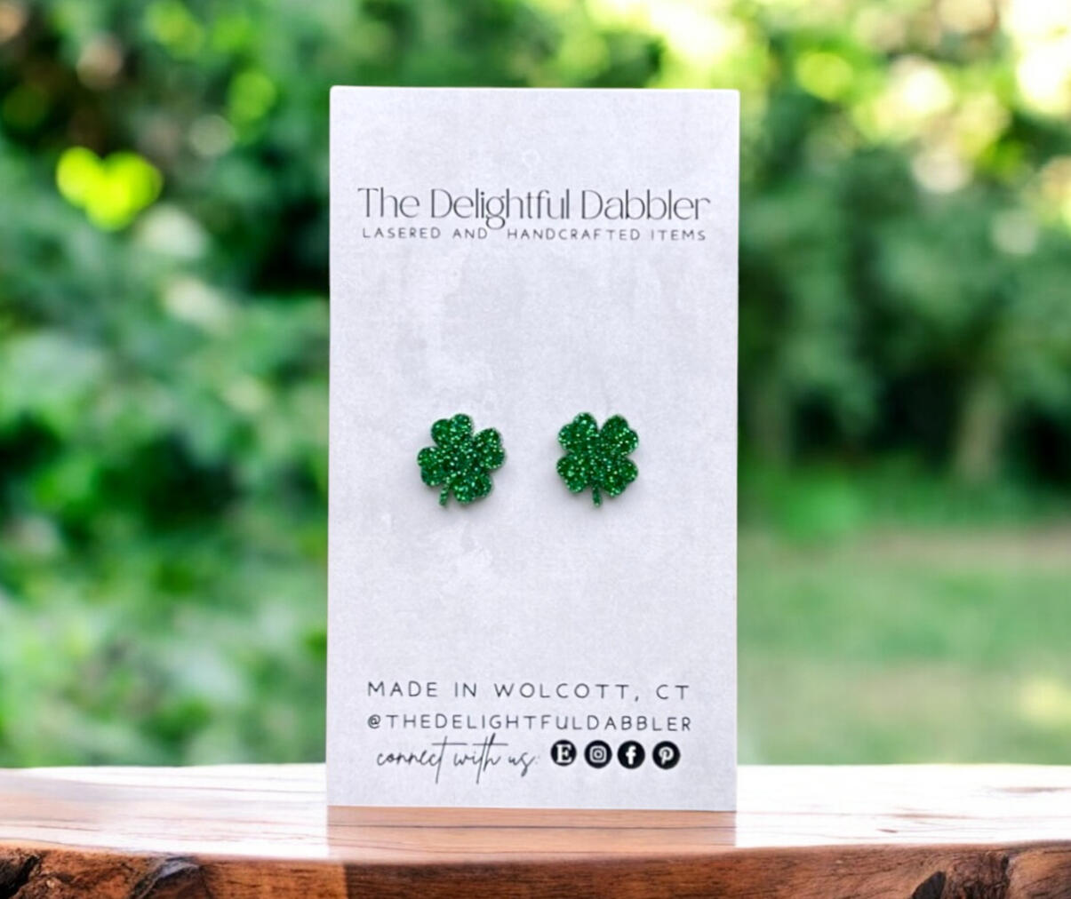 Green Glitter Acrylic Shamrock Stud Earrings