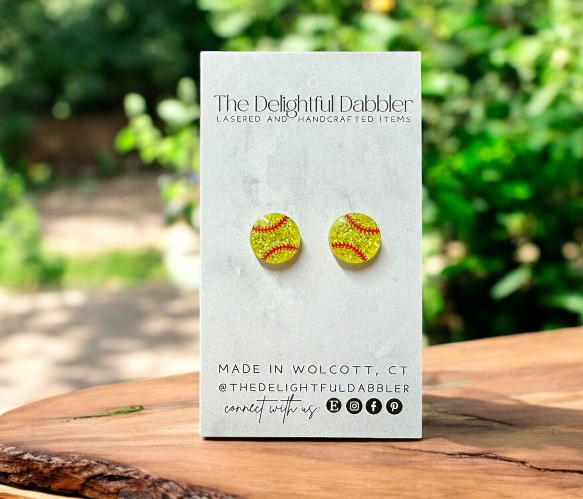 Glitter Softball Acrylic Stud Earrings