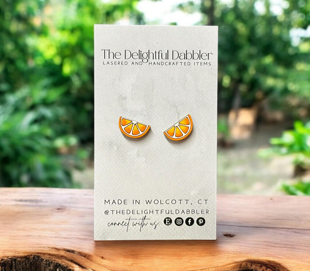 Orange Slice Wood Stud Earrings
