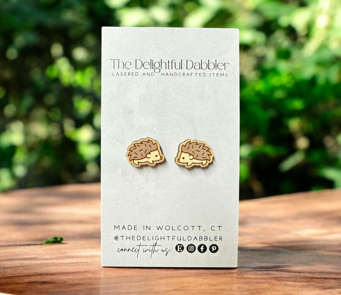 Hedge Hog Wood Stud Earrings
