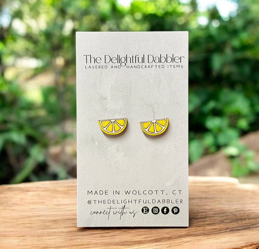 Lemon Slice Wood Stud Earrings