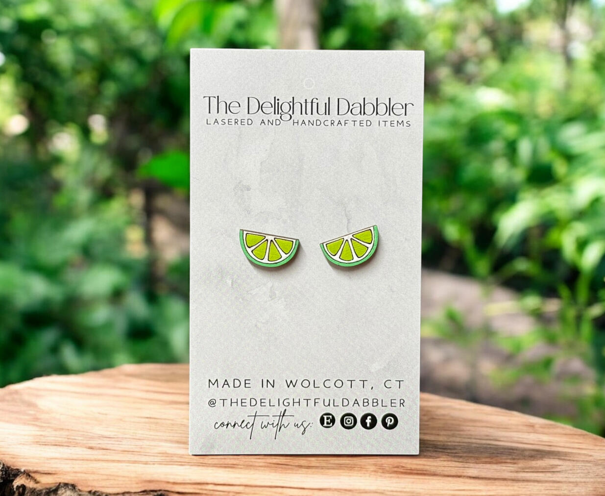 Lime Slice Wood Stud Earrings
