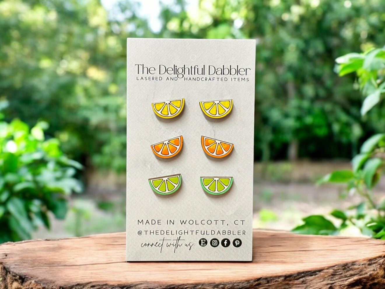 Fruit Slice Trio Wood Stud Earrings Set