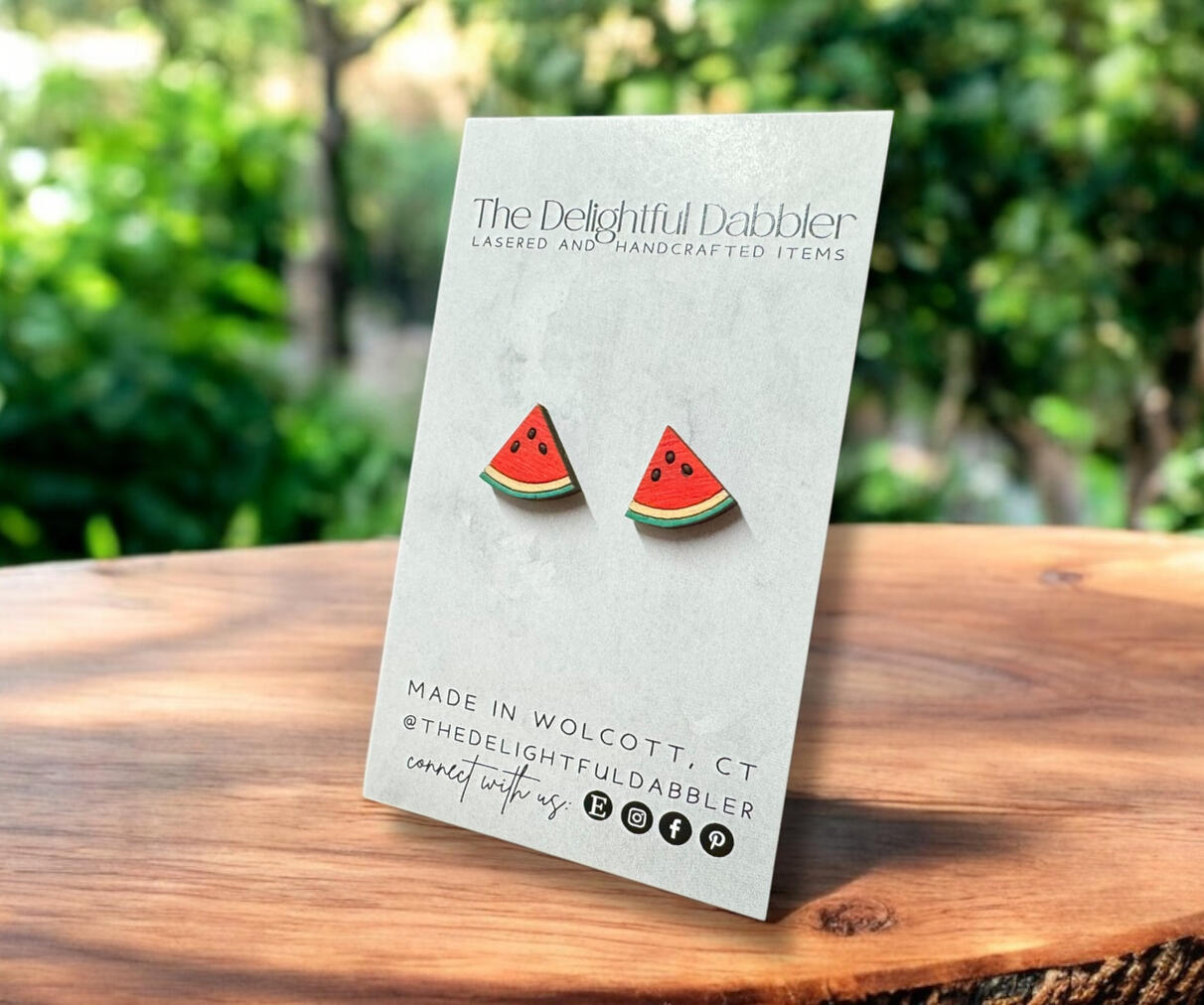 Watermelon Slice Wood Stud Earrings
