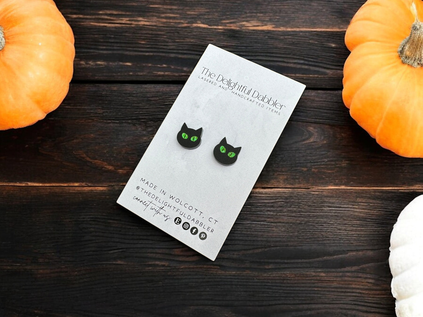 Spooky Black Cat Halloween Stud Earrings