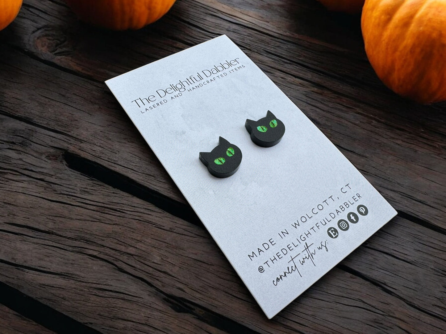 Spooky Black Cat Halloween Stud Earrings