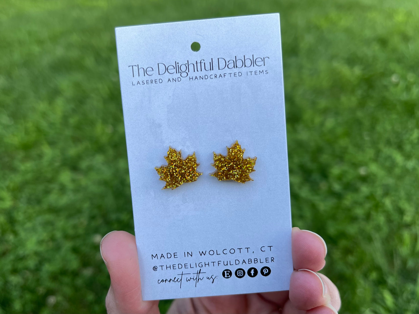 Acrylic Glitter Maple Leaf Stud Earrings