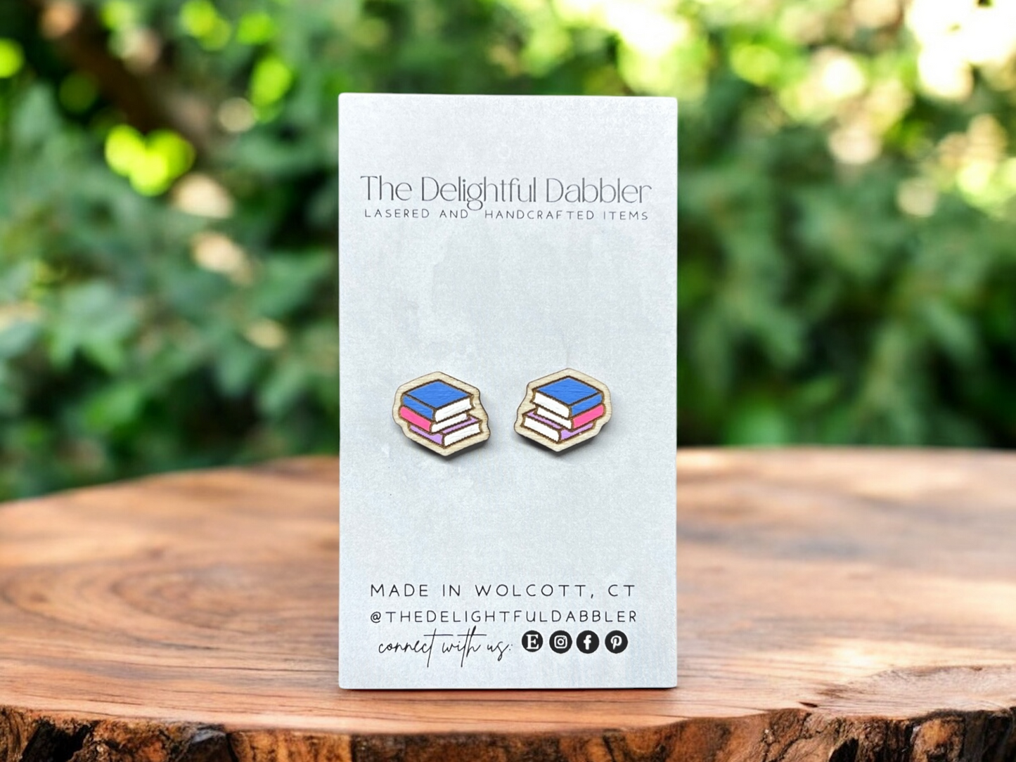 Book Stack Lasercut Wood Earrings