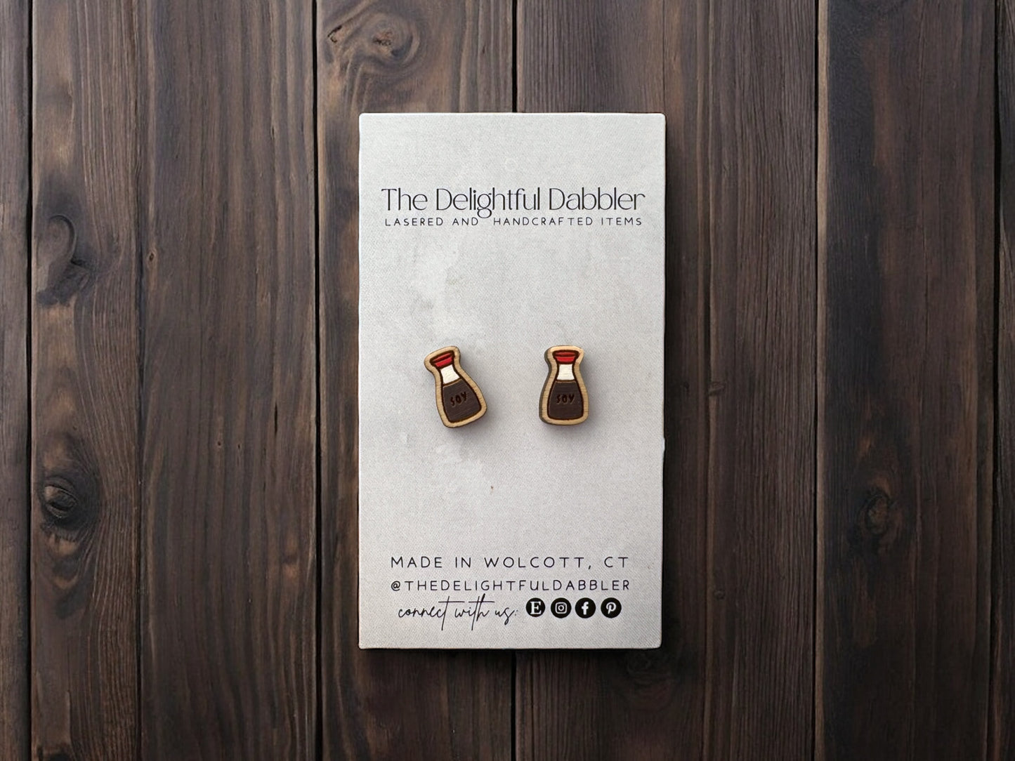 Sushi Lasercut Earrings - Hand painted Wood Studs