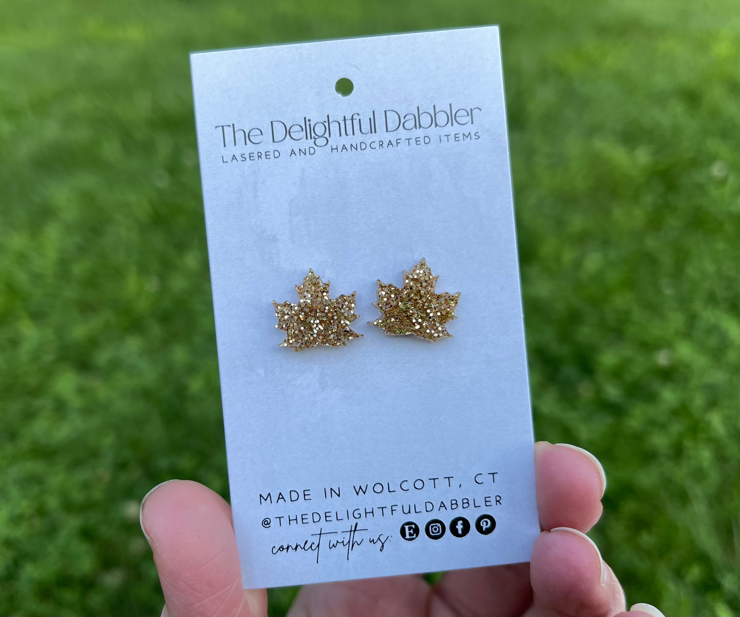 Acrylic Glitter Maple Leaf Stud Earrings