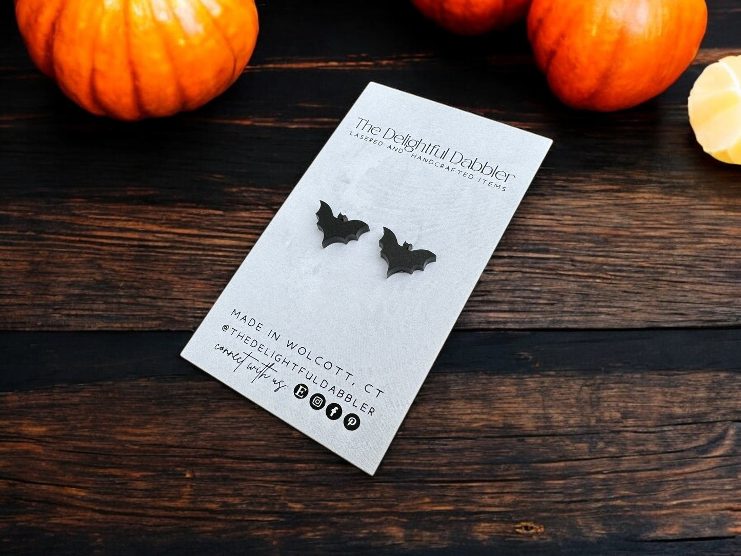 Black Bat Acrylic Earrings - Glitter or Matte black