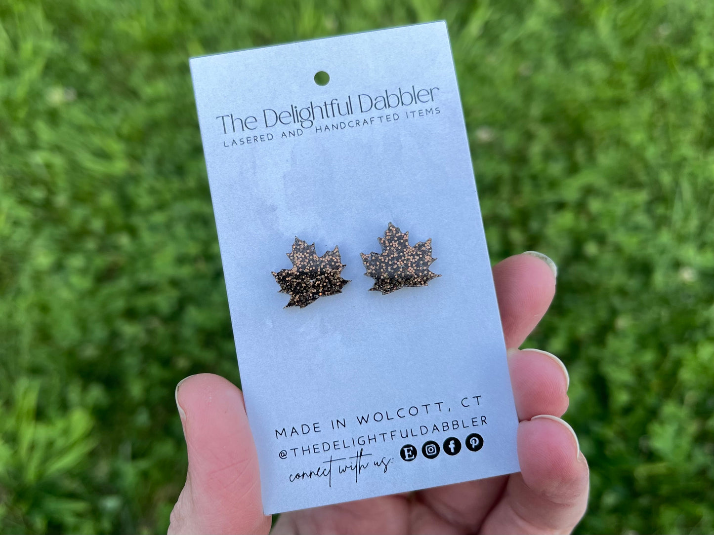 Acrylic Glitter Maple Leaf Stud Earrings