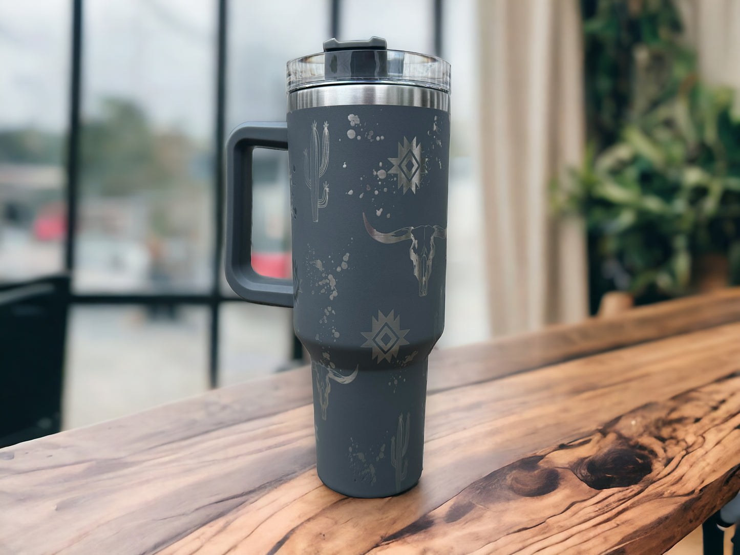 40oz Western Tumbler - Gray laser engraved