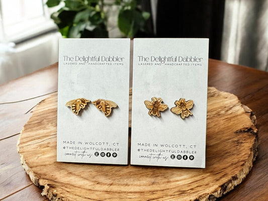 Bee Wood Stud Earrings