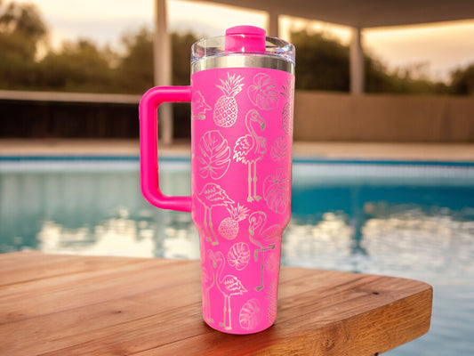 40oz flamingo Tumbler - Pink Laser engraved