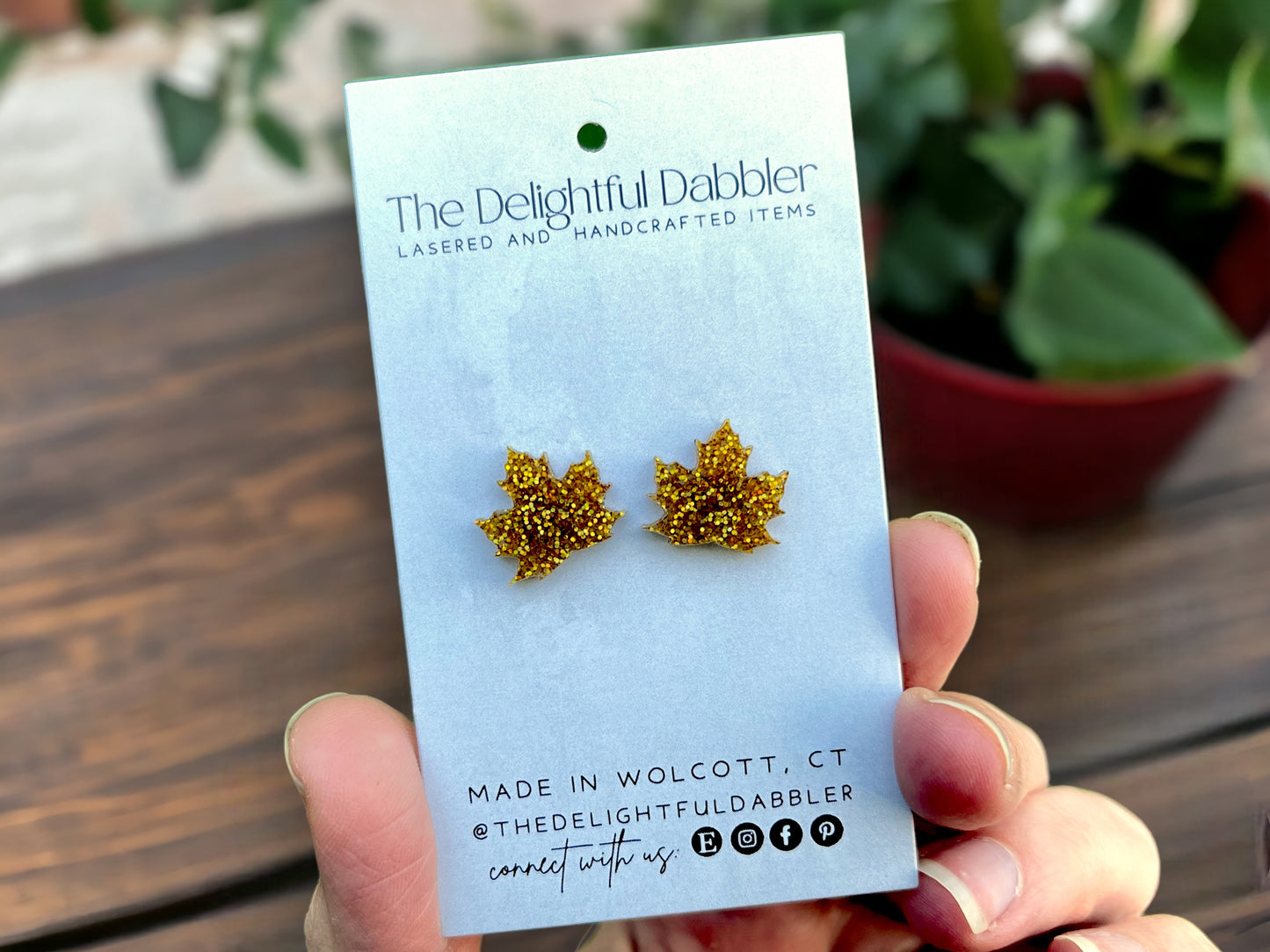 Acrylic Glitter Maple Leaf Stud Earrings