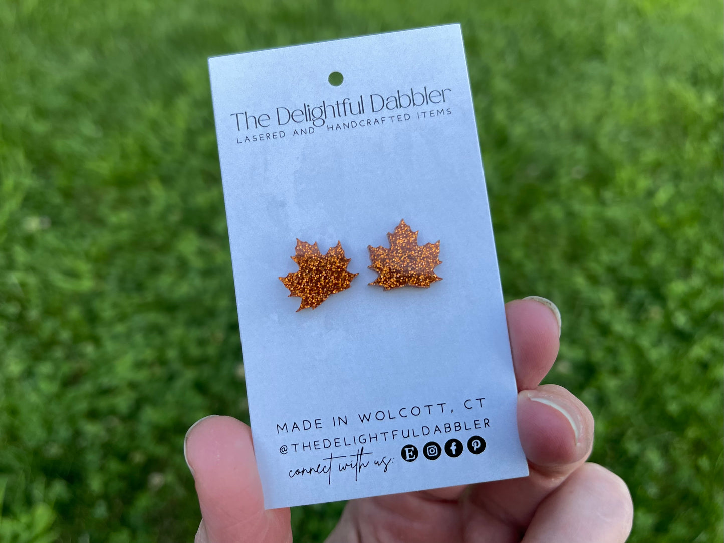 Acrylic Glitter Maple Leaf Stud Earrings