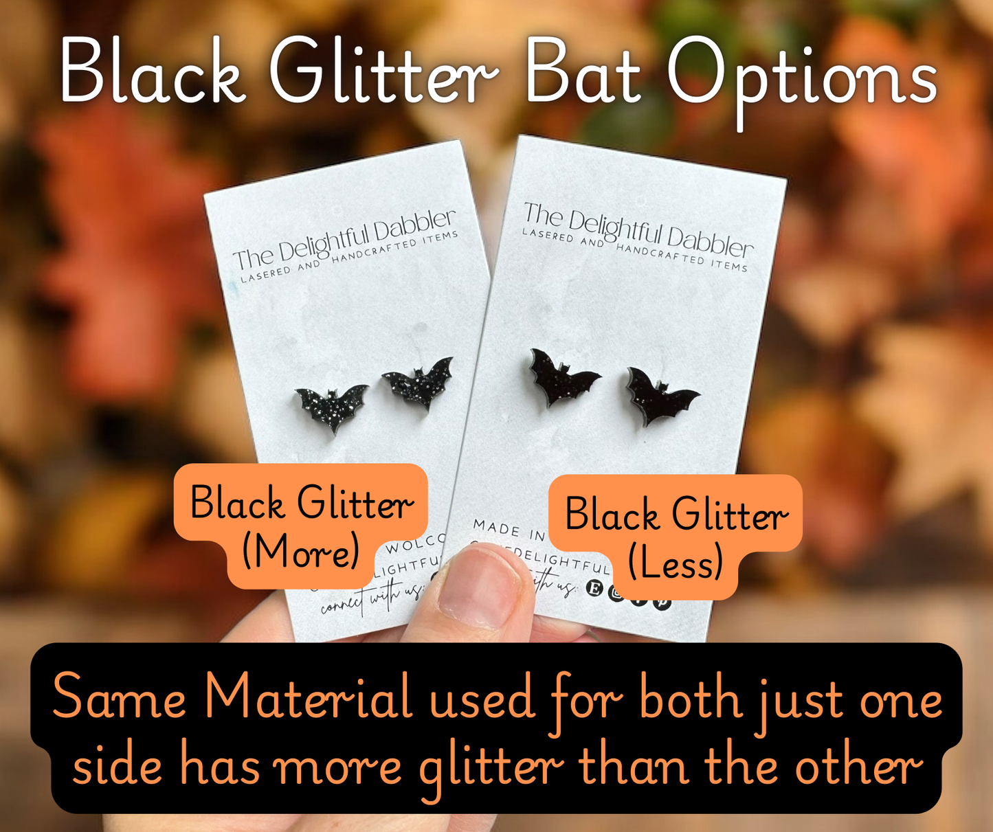 Black Bat Acrylic Earrings - Glitter or Matte black