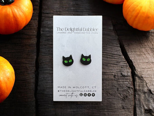 Spooky Black Cat Halloween Stud Earrings