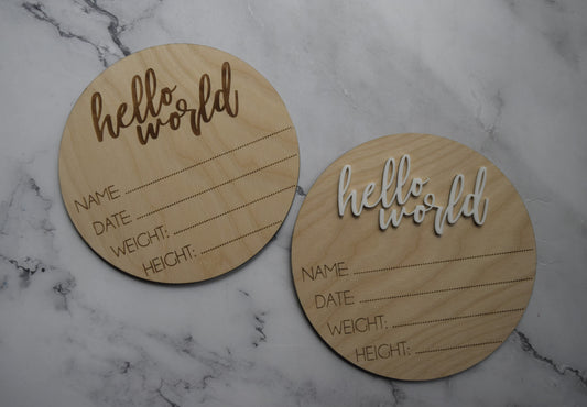 Hello World Baby Announcement Sign - Baby Shower Gift