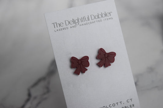 Burgundy Bow Acrylic Stud Earrings