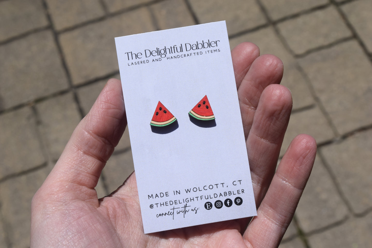 Watermelon Fruit Lasercut Earrings - Handpainted Wood Studs