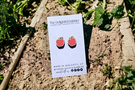 Apples Fruit Lasercut Earrings - Handpainted Wood Studs