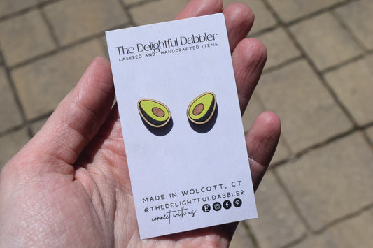 Avocado Hand Painted Wood Stud Earrings