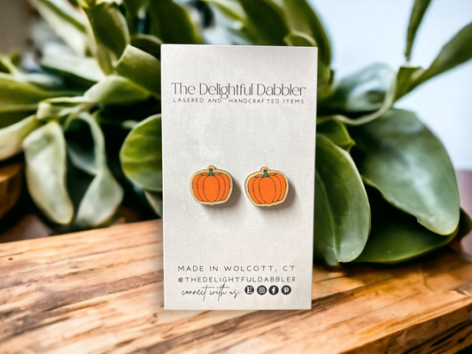 Pumpkin Wood Stud Earrings