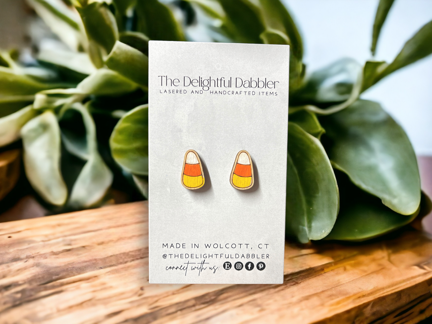 Candy Corn Wood Stud Earrings