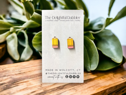 Pencil Earrings- Hand painted Wood Studs