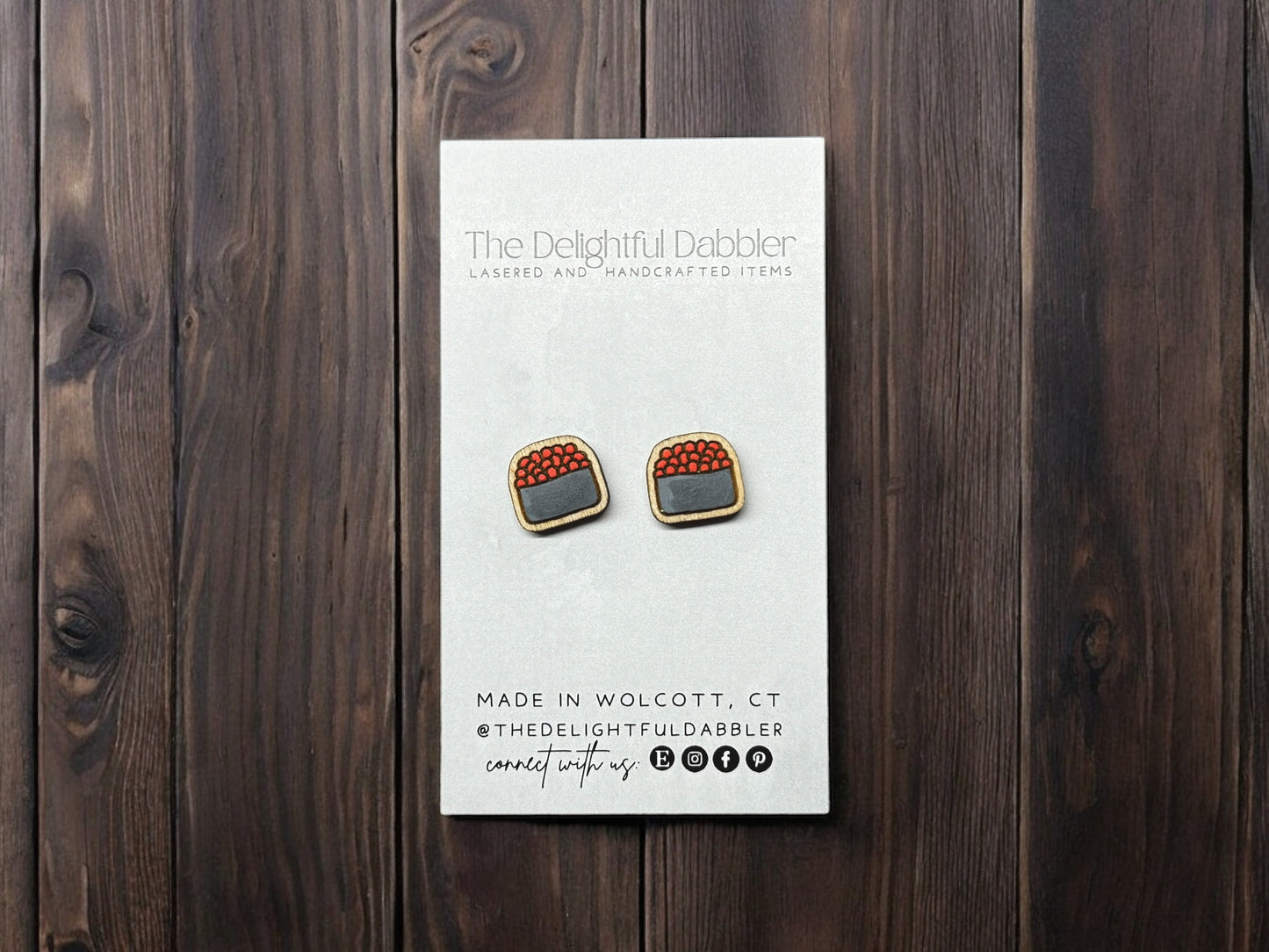 Sushi Lasercut Earrings - Hand painted Wood Studs