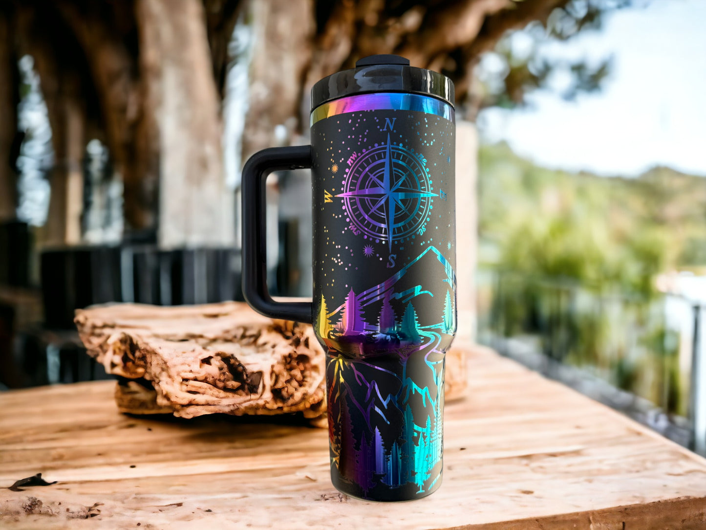 40oz Not all who wander are lost tumbler - Rainbow/Black