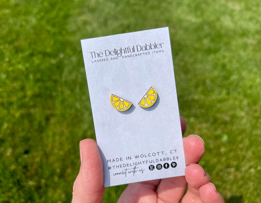 Lemons Fruit Lasercut Earrings - Handpainted Wood Studs