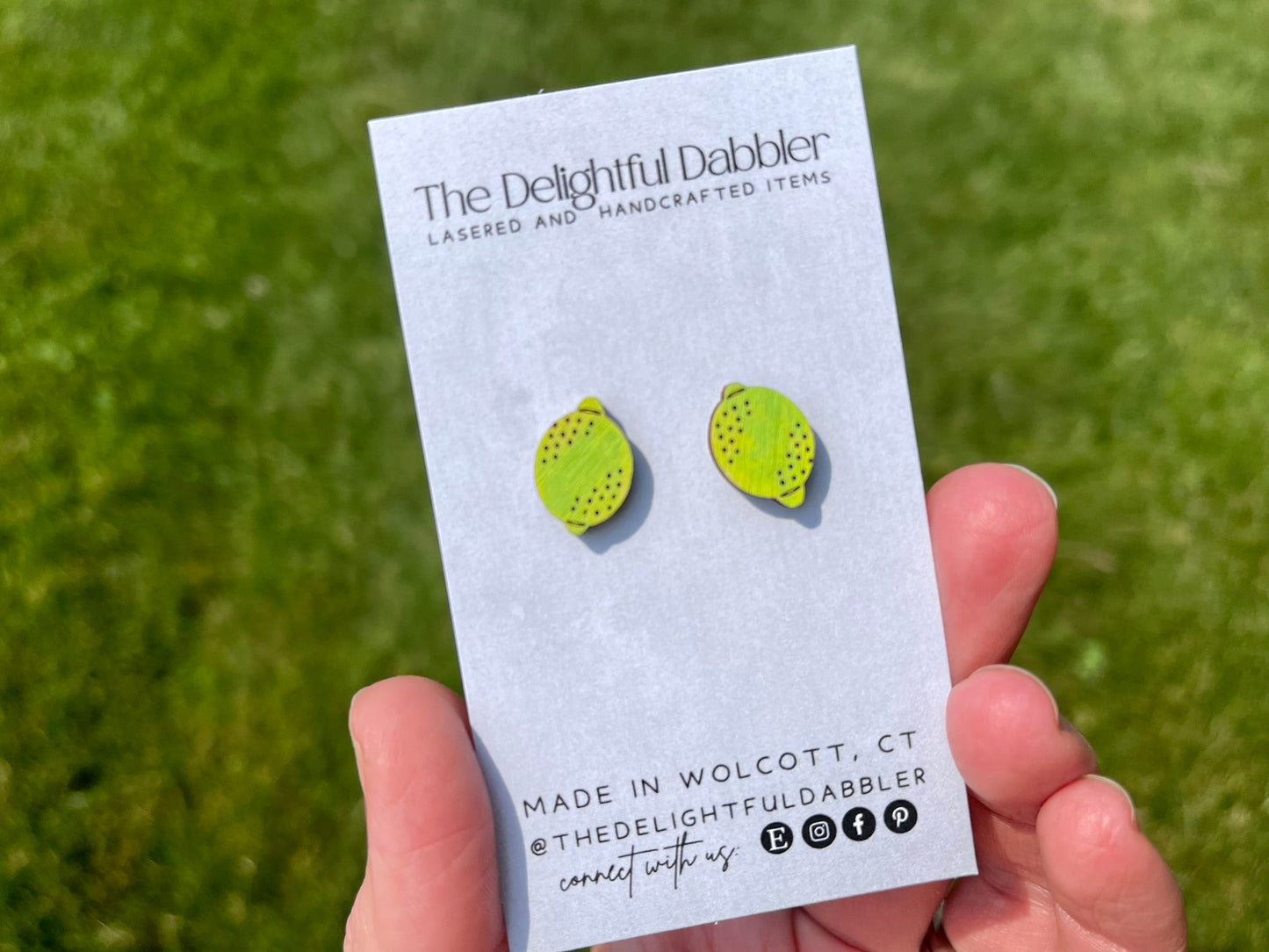 Lime Fruit Lasercut Earrings - Handpainted Wood Studs