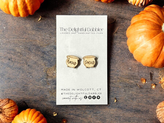 Cauldron Wood Stud Earrings