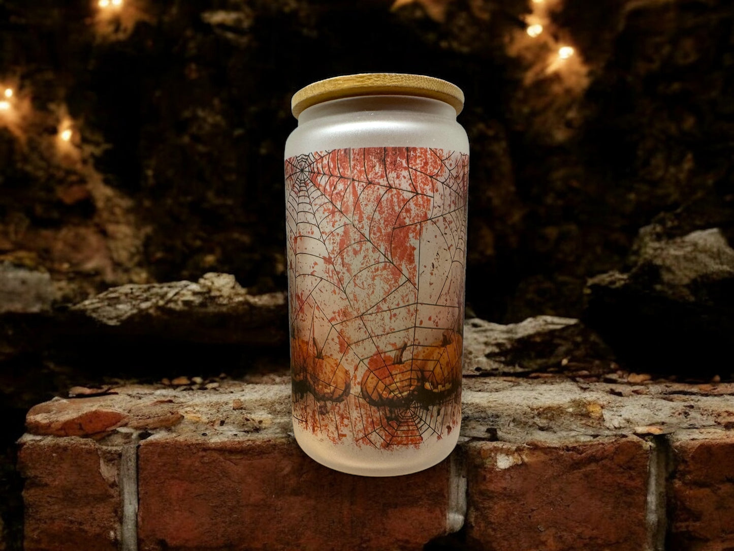 Spooky Bitch Season Glass tumbler with bamboo lid and straw