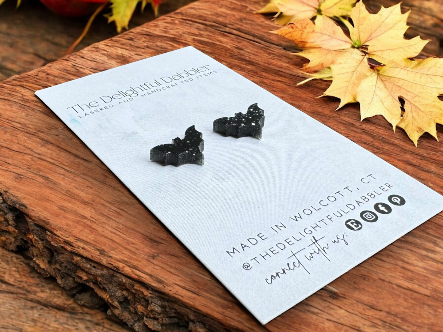 Black Bat Acrylic Earrings - Glitter or Matte black