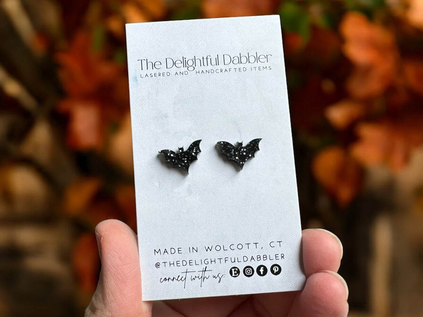 Black Bat Acrylic Earrings - Glitter or Matte black