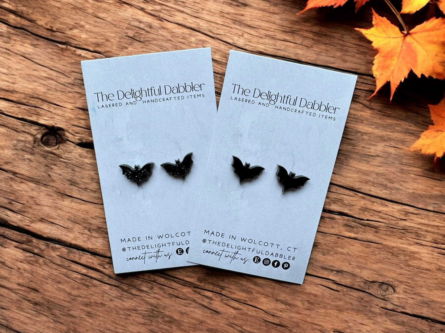 Black Bat Acrylic Earrings - Glitter or Matte black