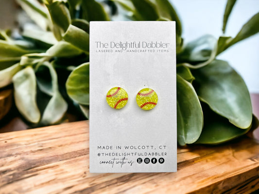 Acrylic Softball Stud Earrings